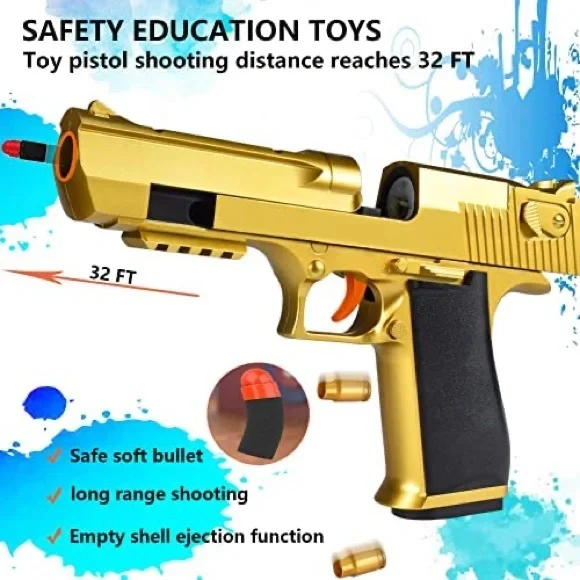 Toy gun 🎯🔫GOLD Desert Eagle 50cal SHOOTING Soft Bullet Shell Ejecting Magazine - Picture 8 of 8